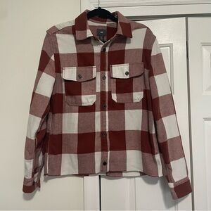 H&M Rust Cream Checkered Shacket Jacket Button Up Size Small